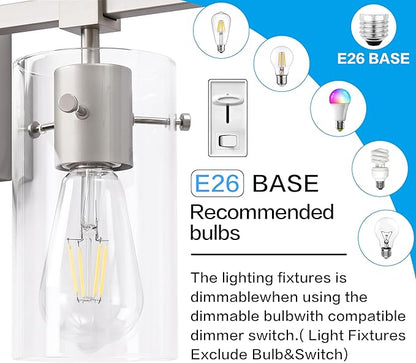 SOLFART 40.1 inch 5 Light Bathroom Vanity Light fixtures Bathroom Light Fixture Over Mirror Brushed Nickel Wall Lights with Glass Shade