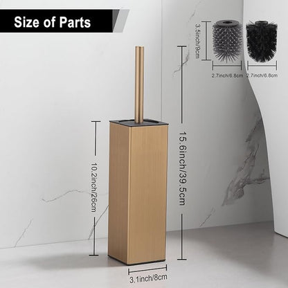 BGL Toilet Brush with Holder for Bathroom Matte Brushed Brass Aluminium Standing for Bathroom Toilet Bowl Cleaner Brush and Holder Set, Square Design
