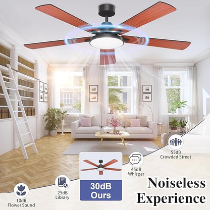 Ceiling Fans with Lights and Remote Control,Indoor/Outdoor Flush Mount Low Profile Commercial Reversible Dimmable Wood Grain Ceiling Fans for Living Room Patio Industrial Shop, 62 inch