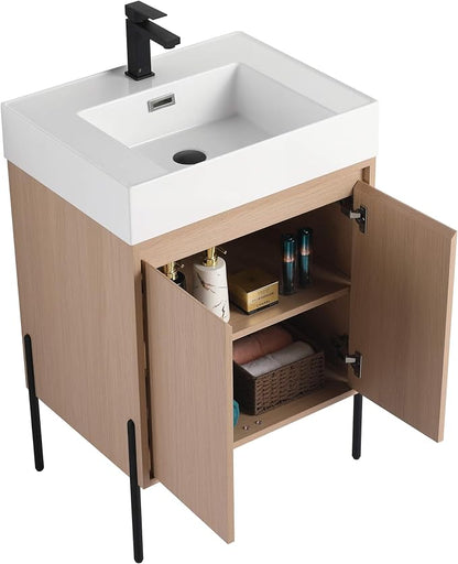 Crownpoint 24 Inch Bathroom Vanity with Sink, White Sink, White Oak Finish, Full Assembly Required, Elegant Bathroom Vanities for Modern Homes