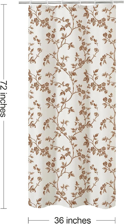 MitoVilla Small Stall Cotton Floral Shower Curtain for Bathroom,36 x 72 | Narrow Half BoHo Cottagecore Spring Shower Curtains, Modern Farmhouse Country Plant Leaves Bathroom Décor, 36 x 72