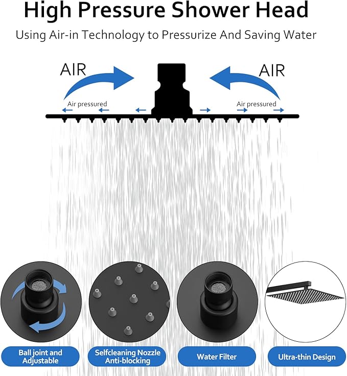 RUMOSE Rainfall Shower System with 4 Full Body Jet 4 Mode Shower Faucet Set with 12 Inch Rain Shower Head and 2 in 1 Handheld Spray, Matte Black Brass Shower Jet Shower Fixtures, Wall Mounted