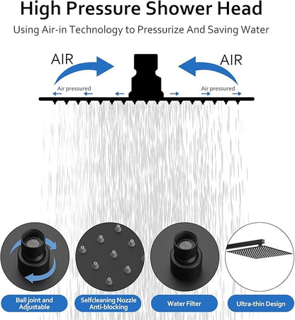 RUMOSE Rainfall Shower System with 4 Full Body Jet 4 Mode Shower Faucet Set with 12 Inch Rain Shower Head and 2 in 1 Handheld Spray, Matte Black Brass Shower Jet Shower Fixtures, Wall Mounted