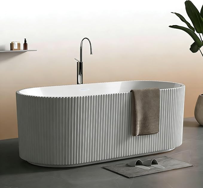 67 Inch Acrylic Freestanding Bathtub, Deep Soaking Tub with Non-Slip Base, cUPC Certified Free Standing Tub, Chrome Drain Bath Tub, Modern Tub for Bathrooms, White