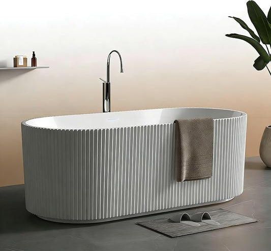 67 Inch Acrylic Freestanding Bathtub, Deep Soaking Tub with Non-Slip Base, cUPC Certified Free Standing Tub, Chrome Drain Bath Tub, Modern Tub for Bathrooms, White