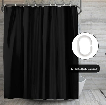 Americanflat 71x74 Solid Black Shower Curtain - Water-Resistant Long Shower Curtain with Durable Metal Grommets and 12 Hooks - 100% Polyester