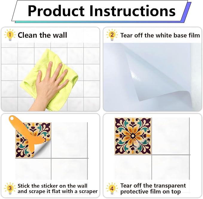 36Pcs 9 Styles Blue and White Tile Stickers 4 x 4 Inch Ceramic Tile Decals Square Flower Pattern Waterproof PVC Peel and Stick Decals for Kitchen Bathroom Backsplash Furniture DIY Decor