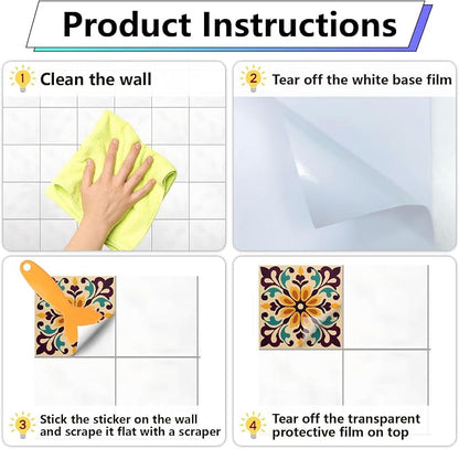 36Pcs 9 Styles Blue and White Tile Stickers 4 x 4 Inch Ceramic Tile Decals Square Flower Pattern Waterproof PVC Peel and Stick Decals for Kitchen Bathroom Backsplash Furniture DIY Decor