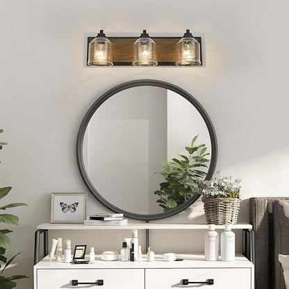 Vanity Lights for Bathroom Large 23", Farmhouse Rustic Vanity Light with Bubble Glass Shades, Brown 3 Light Bathroom Lighting Fixtures Over Mirror, Bath Wall Sconce Home Decor