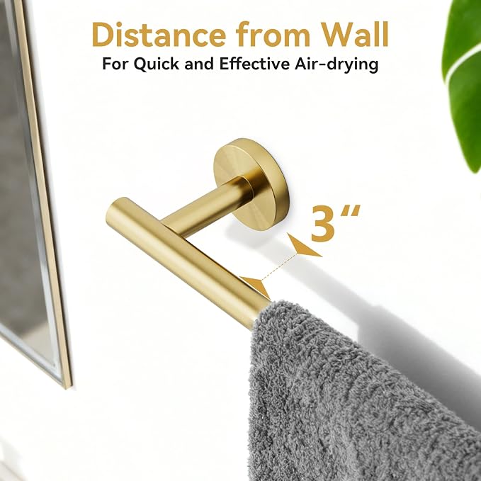 Brushed Gold Towel Bar, 18 Inch Bathroom Towel Rack | (Total Length 20-Inch), Towel Holder Wall Mounted, Thicken SUS304 Stainless Steel Towel Rod Modern Home Decor
