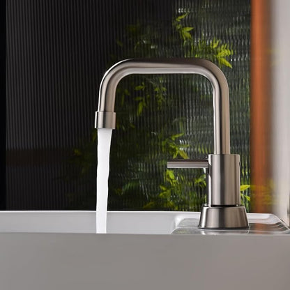 Brushed Nickel Bathroom Sink Faucet 2 Handle, 2 or 3 Hole 4 Inch Centerset Stainless Steel Bathroom Faucets with Pop up Drain, Vanity Faucet for Bathroom, Restroom, Rv, AML-21751-BN