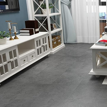 Livelynine 32-Pack Cement Slate Peel and Stick Floor Tile Waterproof Vinyl Flooring Tiles Sticky Flooring Tiles for Bathroom Kitchen Gray Self Adhesive Floor Tiles Laminate Flooring Linoleum 12X12 in