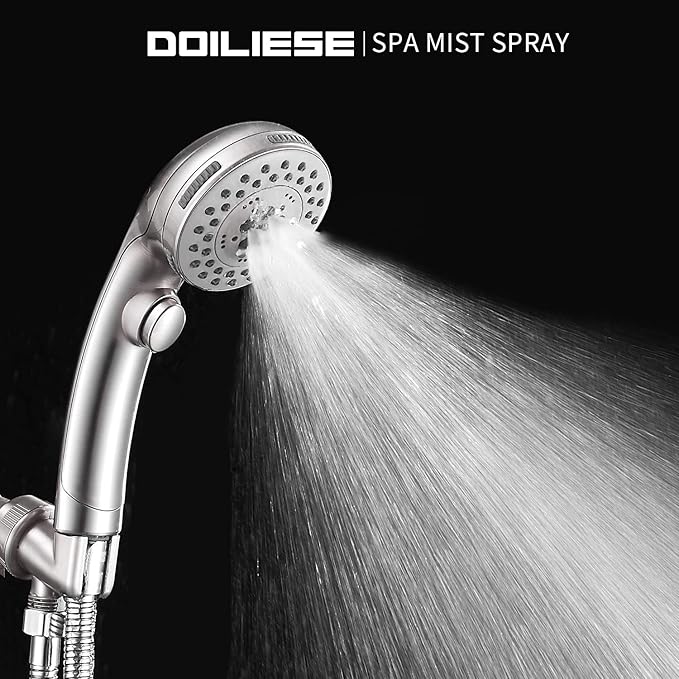 Shower Head, High Pressure 6 Setting Shower Head Hand-Held with ON/OFF Switch and Spa Spray Mode - Shower Heads with Handheld Spray High Pressure - Brushed Nickel
