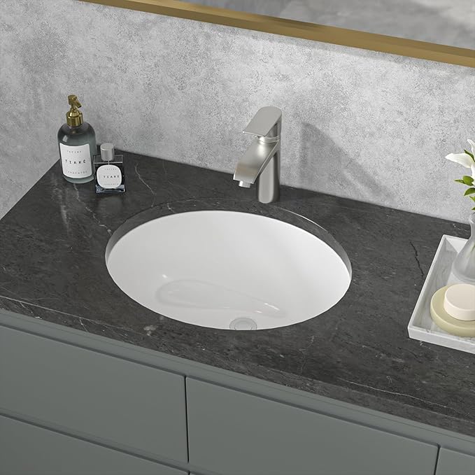Sarlai Oval Vessel Undermount Bathroom Sink - 18x15 Inch, White Ceramic, Modern Art Basin, 16.25"x13.25"x5.5" with Overflow