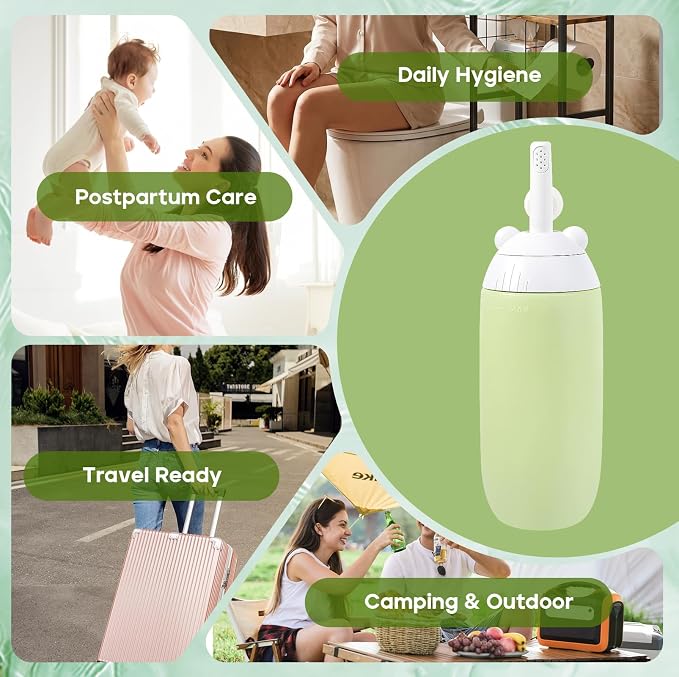 Rotatable Nozzle Portable Bidet – 360ml Touch-Free Nozzle Peri Bottle, Leak-Proof Travel Handheld Bidet for Postpartum Care, Personal Hygiene, Camping & Outdoor Use (Green)