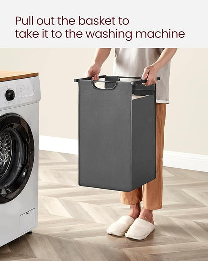 VASAGLE Laundry Hamper, Laundry Basket, Laundry Sorter with 2 Pull-Out and Removable Bags, Shelf, Metal Frame, 2 x 12.1 Gallons (46 L), 28.8 x 13 x 28.4 Inches, Slate Gray and Rustic Brown UBLH201G01