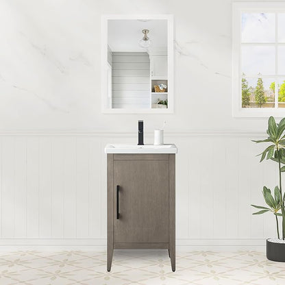 HomeBeyond 20 Inch Bathroom Vanity with Sink & Ceramic Top, Single Vanity Cabinet with Basin, Soft-Closing Doors & Matte Black Hardware, Driftwood Gray