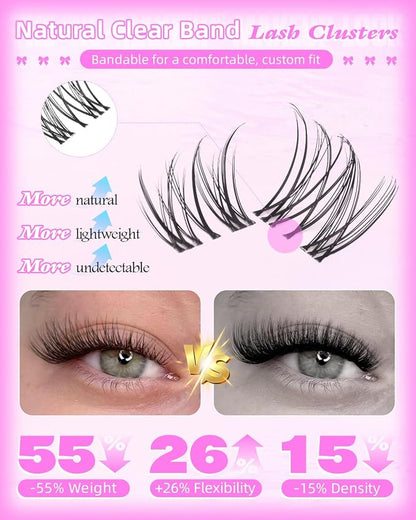 Natural Lash Clusters Venus Wispy Cluster Eyelash Extensions Invisible Thin Band Eyelash Cluster 8-16mm DIY Lash Extensions with Clear Band Individual Lashes Clusters Natural Look by WTVANE
