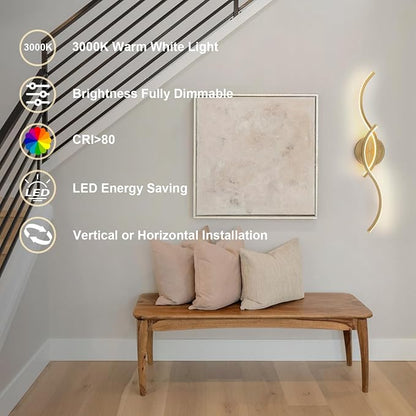 EDISLIVE 24 Inch Gold LED Vanity Light, 15W Dimmable Modern Wall Sconce, 3000K Warm White Linear Fixture with Acrylic Strip Shade for Bathroom Mirror Bedroom Makeup