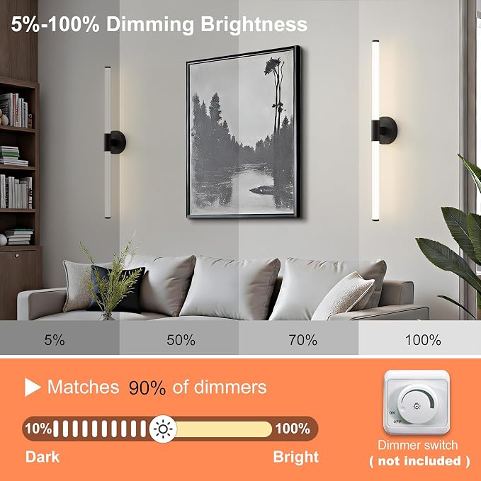 LED Bathroom Vanity Lights Black Wall Sconce Modern 30" | 360° Bright Bathroom Light Fixture, Dimmable Vanity Light, Hardwired Wall Light 4000K for Mirror
