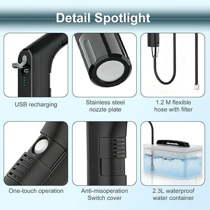 COSWE Portable Travel Bidet Electric Rechargeable Handheld Personal Bidet Sprayer for Hygiene Cleaning for Toilet with 2.3 liters Water container (Black), LIUW_JP2201