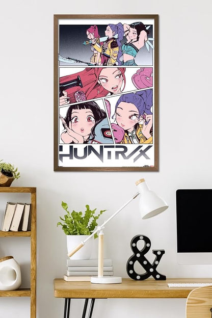 Trends International Netflix KPop Demon Hunters (2025) - Huntrix Manga Panels Wall Poster, 34L x 22.4W, Bronze Framed Version