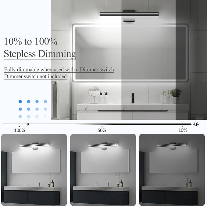 Ralbay Black Vanity Light 5 Color Temperature Dimmable LED Modern Bathroom Vanity Light Bar 24inch 24W Acrylic Matte Black Bathroom Wall Lighting Fixtures Over Mirror
