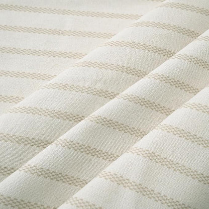 DOSLY Ides Farmhouse Shower Curtain, Beige and Beige Stripe, Button Curtain, Linen and Cotton Blend Fabric, Rustic Charm Country Chic Style, 72x78 in