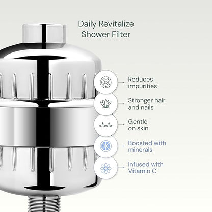 Aquabliss SF100 Daily Revitalize Shower Filter - Brushed Nickel | Reduces chlorine, sediment & heavy metals. Vitamin C infusion designed for sensitive, eczema-prone skin. No tools needed