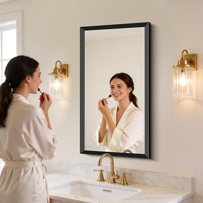 Black Bathroom Mirror 20 x 40 Inch Rectangle Wave Beveled Frame for Wall Bathroom Vanity Mirror for Over Sink, Tempered Glass,for Entryway Hangs, Bathroom Living Room Horizontal or Vertical