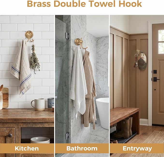 Antique Brass Bathroom Hardware Set, 4 Pieces Vintage Brass Bathroom Kit Accessories Sets Includes 24-inch Towel Bar, Towel Ring, Robe Hook & Toilet Paper Holder, Wall Mounted