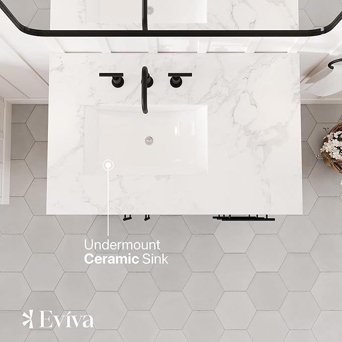 Eviva Graham 36 in. Oak Single Sink Bath Vanity with Arabescato Engineered Stone Top and Undermount Porcelain Sink