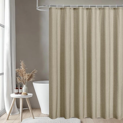 Waterproof Fabric Shower Curtain,No Liner Needed,72x72,Khaki | 2-in-1 Design,Linen Textured,100% Waterproof TPU-Laminated Backing,Magnetic Weighted,Machine Washable,For Bathroom,Hotel