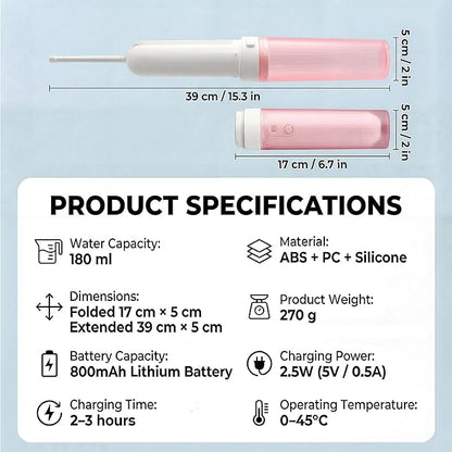 Portable Bidet for Travel,Rechargeable Electric Handheld Travel Bidet Sprayer for Women,Collapsible,Portatil Peri Water Bottle Bidets for Hygiene,Camping, Backpacking,Backcountry,Hiking（Pink）