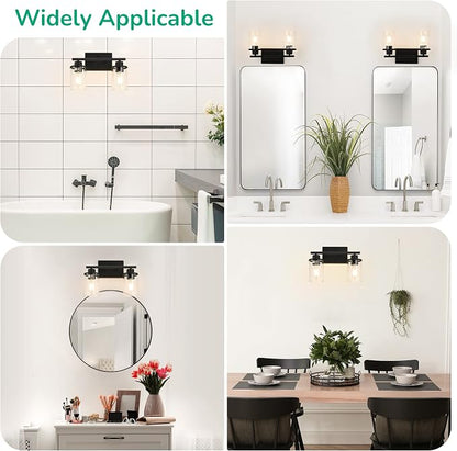 EDISHINE Bathroom Light Fixtures, 2-Light Bathroom Vanity Light with Clear Glass Shades, Matte Black Vanity Lights, Vintage Wall Sconces for Bedroom Living Room Hallway, E26 Base (Bulbs Not Included) | E26 Base (Bulbs Not Included), Vintage Wall Sconce...