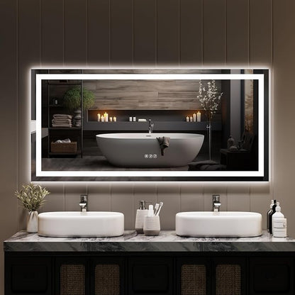 GarveeHome 60x30 LED Bathroom Mirror with Lights, Dimmable, Anti-Fog, Backlit + Front Lit, Lighted Bathroom Vanity Mirror for Wall, Memory Function, Tempered Glass, Shatter-Proof (Horizontal/Vertical)
