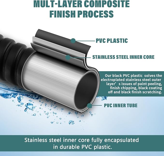 Shower Hose 59-Inch Extra Long Shower Hose-Replacement-PVC Encapsulated Stainless Steel Core,Rust-Resistant &No Teflon Tape Needed,Flexible&Kink-Resistant for Handheld Shower Heads Pets,RV Black
