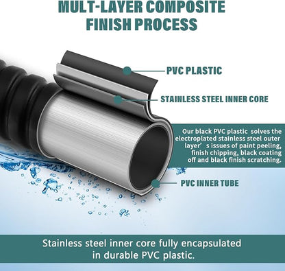 Shower Hose 59-Inch Extra Long Shower Hose-Replacement-PVC Encapsulated Stainless Steel Core,Rust-Resistant &No Teflon Tape Needed,Flexible&Kink-Resistant for Handheld Shower Heads Pets,RV Black