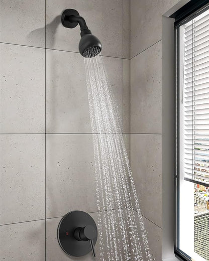 Shower Faucet with Valve, Shower Valve Kit and Head, Single Handle Shower Faucet Set with Rough-In Valve, Shower Trim Kit, Matte Black