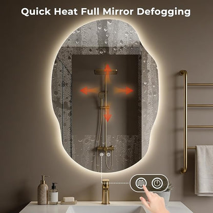 Backlit LED Bathroom Vanity Mirror with Lights, Irregular Asymmetrical Design,45" H x 32" W, Anti-Fog, Dimmable 3 Color Lighting, Memory, Hardwired Mount, Supports Horizontal & Vertical