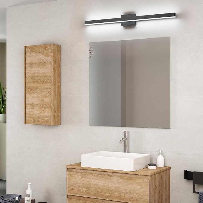 LED Modern Bathroom Vanity Light Fixtures (40-Inch, Cool White 6000K), Modern Acrylic Bathroom Wall Lighting Fixtures for Bathroom Over Mirror, Matte Black