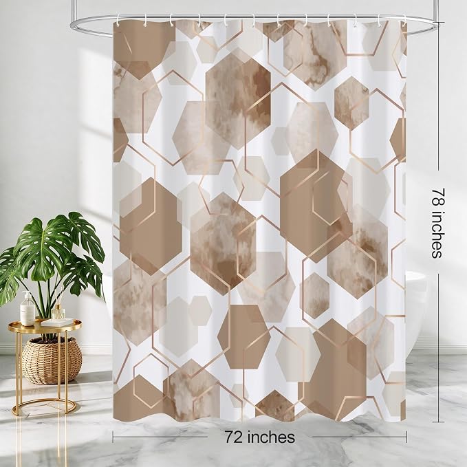 Litabel Long Shower Curtain for Bathroom, Geometric Bathroom Decor 72x78 | Long Modern Minimalist Shower Curtais, Beige Geometric Art Print Abstract Waterproof Bath Curtain