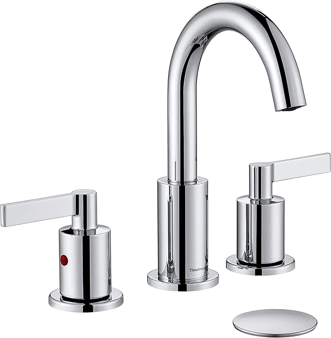 Chrome 2 Handle Widespread Bathroom Sink Faucet 3 Holes with Pop-Up Drain, High Arc Modern 8 Inch Bathroom Vanity Lavatory Faucet with Brass 360° Swivel Spout, TAF830C-CP