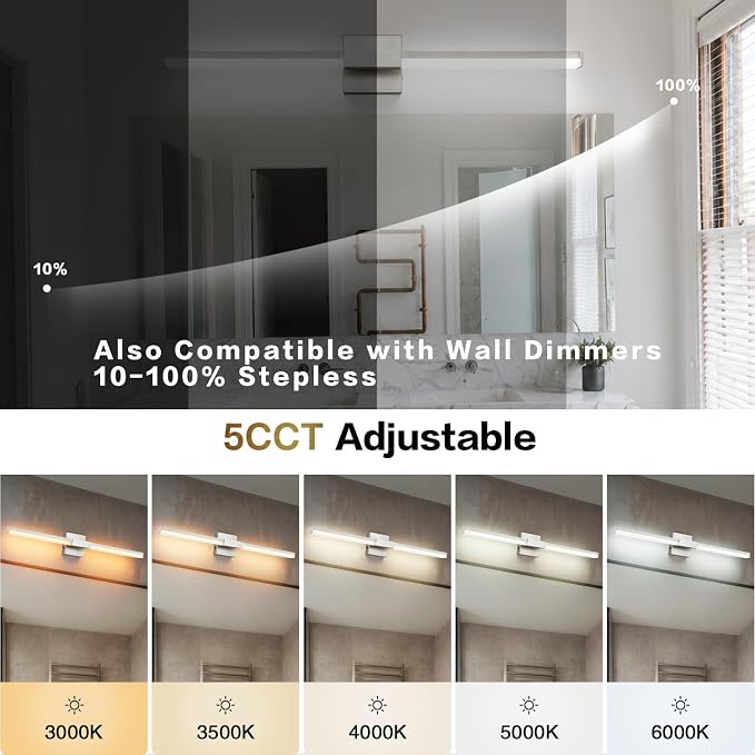 SOLFART Bathroom Vanity Light 32-Inch: Brushed Nickel LED Bar Dimmable 5 Color Temperature 360 Degree Rotation Bathroom Light Fixtures ETL IP44