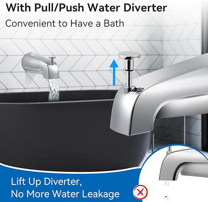 Dreyoo 5 1/4 Inch Bathroom Tub Spout Compatible with Westbrass E531D-1F-62, Fits Wall Front Mount Tub Spout with Shower Diverter 1/2'' IPS Inside Thread Bathtub Faucet (Chrome)
