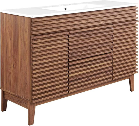 Modway Render 48" Single Bathroom Vanity in Walnut White