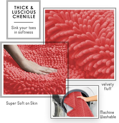 Hearth & Harbor Bathroom Rugs, Chenille Bath Mat - Machine Washable Bath Mats for Bathroom Non-Slip Backing Rubber, Quick Dry Bathroom Mat - Rose Bath Rug, 20x32