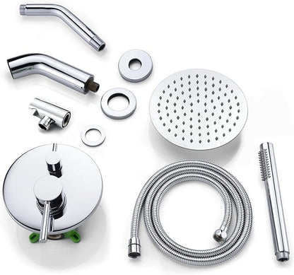 sumerain Rain Shower System with Tub Spout, Tub Shower Faucet Set with 8 inches Shower Head and Hand Shower, Valve Included Chrome