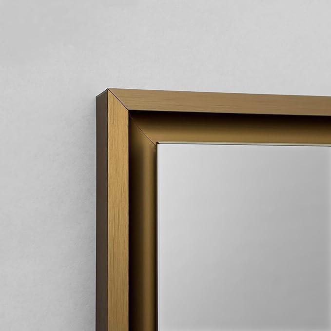 Fox Hollow Furnishings 20x30 Parker Metro Metal Framed Rectangle Recessed Bathroom Medicine Cabinet, Floating Mirror, 14x24 in-Wall Opening, Steel, Adjustable Glass Shelves, Magnet Close, Gold