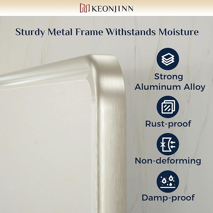 Keonjinn 24x36 Inch Brushed Nickel Povit Mirror for Bathroom, Tilt Mirror | Tenmpered Glass, Rectangle, Adjustable Bathroom Mirrors for Over Sink, Farmhouse, Metal Framed, Horizontal/Vertical
